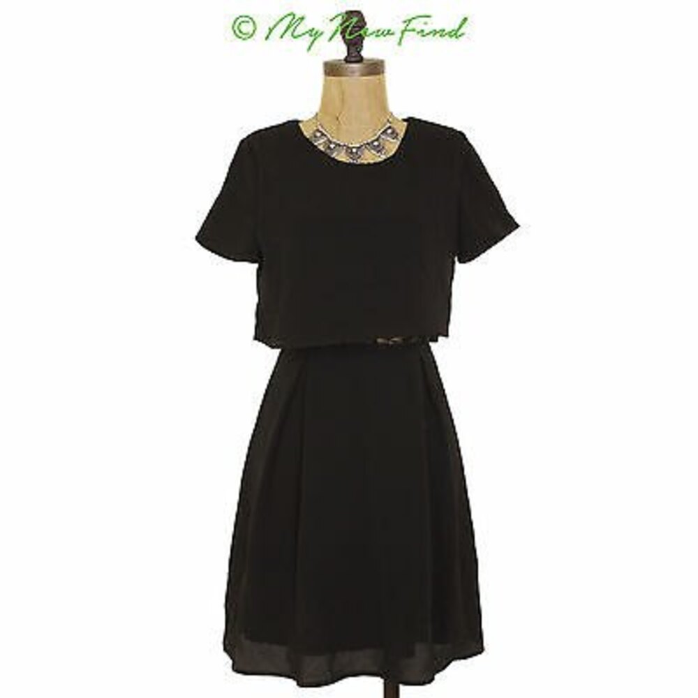 Soprano Nordstrom Juniors Alexa Dress S Lace Illusion Two Piece Black NEW  B40